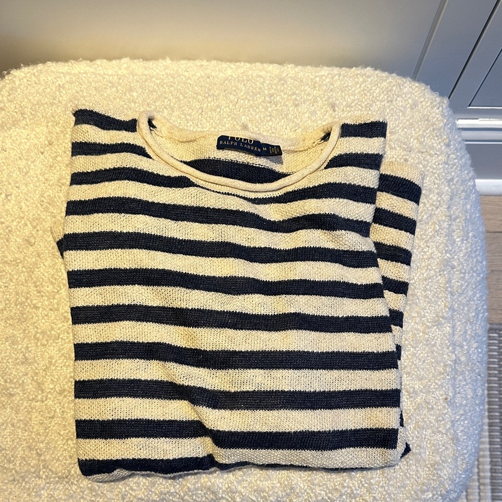 Polo Ralph Lauren Navy and Cream Striped Sweater